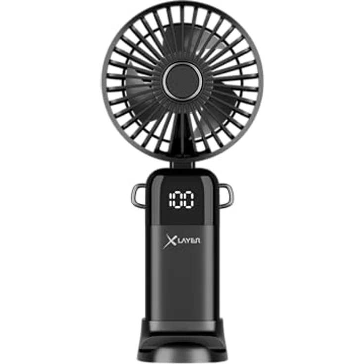 XLAYER klappbarer Handventilator mit Smartphone-Halterung, wiederaufladbar 1.200 mAh, 5 Geschwindigkeitsstufen, beige – Bild 1