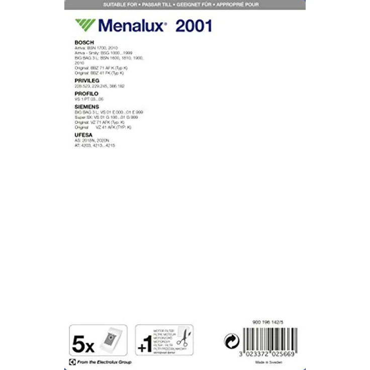 Menalux 9001961425 Duraflow Synthetik-Staubbeutel, weiß, 5 Stück + 1 Microfilter, TÜV geprüft auf Saugleistung und Filterwirkung – Bild 2