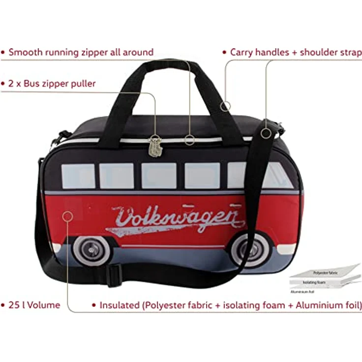 Brisa VW Collection Volkswagen Bulli Bus T1 Kühltasche 25 Liter Motiv, schwarz, rot – Bild 3