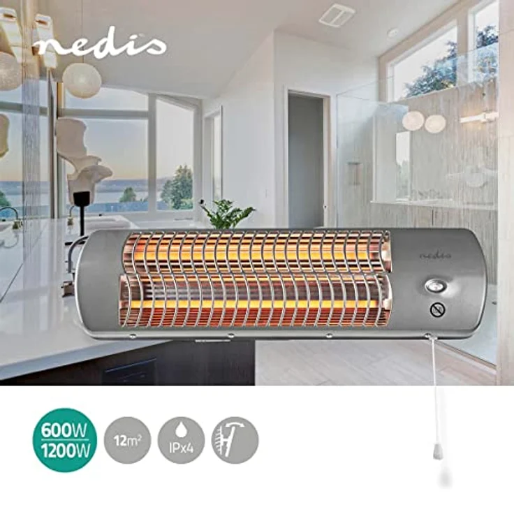 Nedis HTBA10GY Bad-Schnellheizer 1200W 12m² Grau, Heizstrahler, Grau – Bild 2