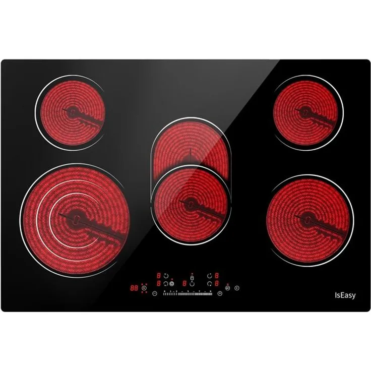 IsEasy LT5-02, Cerankochfeld mit 5 Zonen, 2400 W, Touch-Slider Steuerung, Timer und Kindersicherung