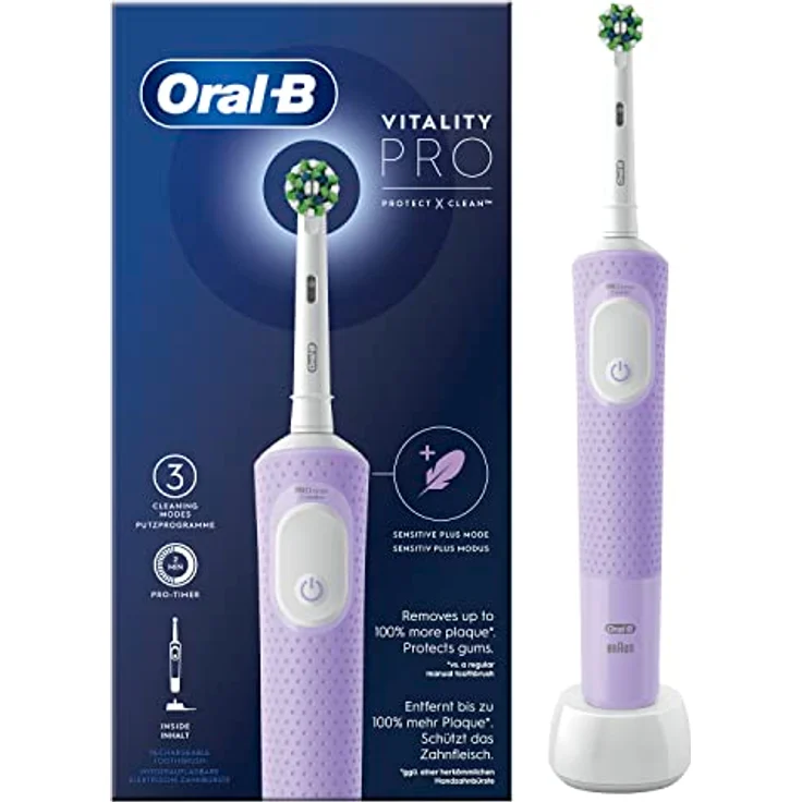 Oral-B Vitality Pro Elektrische Zahnbürste/Electric Toothbrush, 3 Putzmodi für Zahnpflege, Geschenk Mann/Frau, Designed by Braun, lila – Bild 1