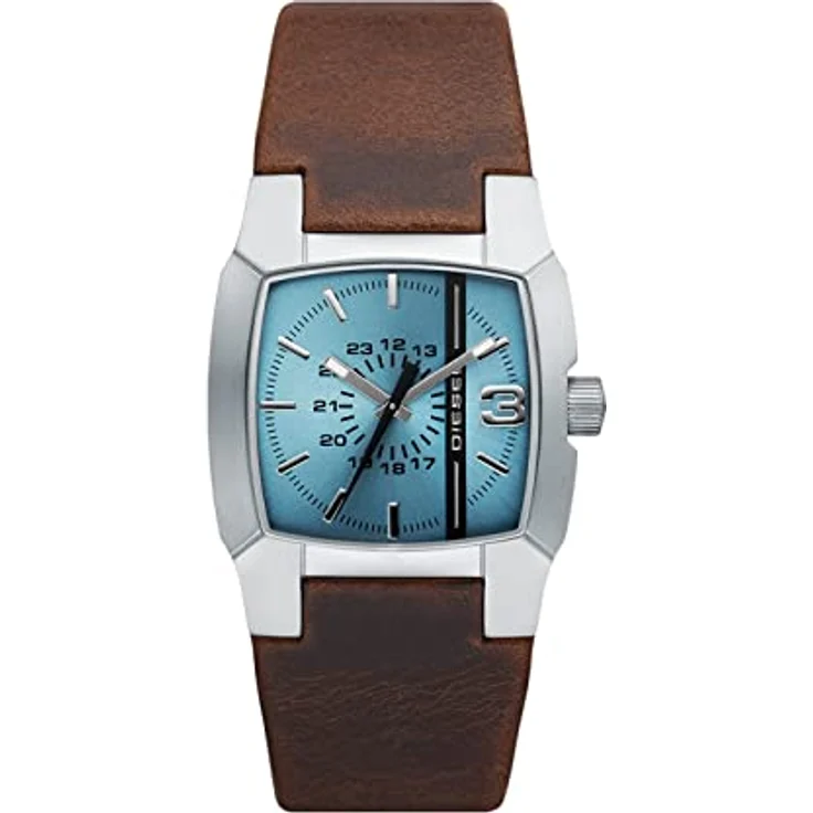 Diesel Herrenuhr Cliffhanger, Dreizeigeruhrwerk, 36mm Silbernes Edelstahlgehäuse mit Lederarmband, DZ1998 – Bild 1