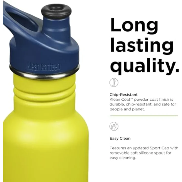 Klean Kanteen Trinkflasche 532ml Classic Narrow, grün-apple mit Sport Cap, einwandig, für kohlensäurehaltige Getränke geeignet, spülmaschinengeeignet – Bild 4