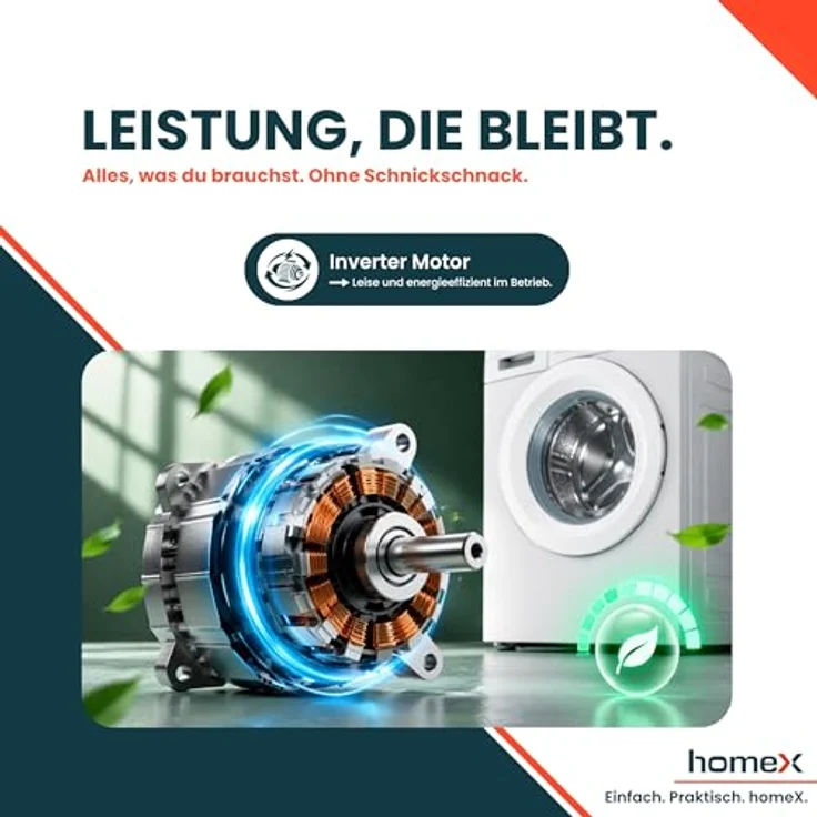 homeX WF610K1A-W Waschmaschine 6 kg, Frontlader, 1.000 U/Min, AquaStop, Inverter Motor, 14 Programme, 39 cm Tiefe, weiß – Bild 5