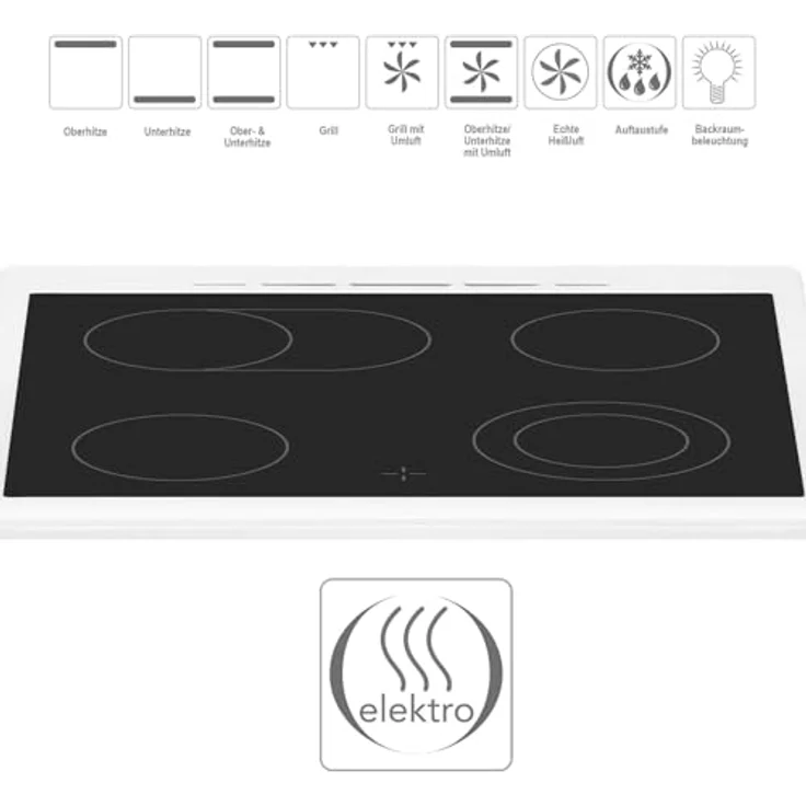 Oranier Elektro-Herd 60 cm freistehend - Elektro-Standherd weiß 60 Liter Backofen - 9 Funktionen - 4 Zonen Glaskeramik-Kochfeld & Bräterzone - STE638 – Bild 4
