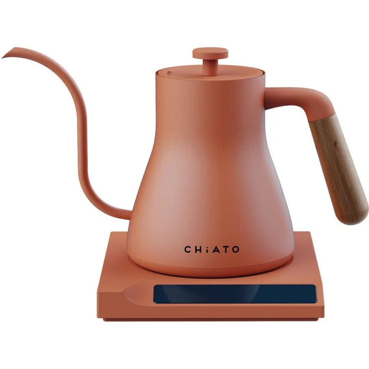 CHiATO flowPLAY Wasserkocher, Terrakotta, mit Schwanenhals-Ausguss und Temperatureinstellung von 40 bis 100 °C, 0,6 Liter, 360° drehbar, Touch-Display