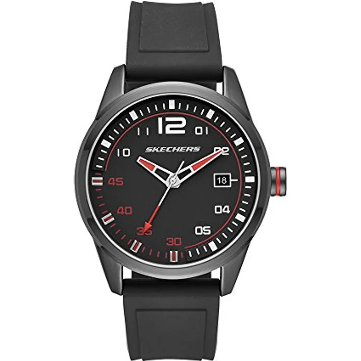 Skechers Herren Analog Quarz Uhr SR5076, Silikon Armband, 45mm Gehäuse, 3 ATM wasserdicht, Geschenkbox