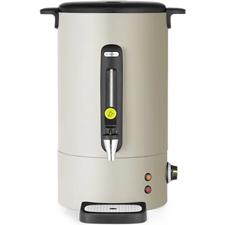 HENDI Heißgetränkekessel UNIQ, 16L, cremeweiß, designed by Robert Bronwasser, temperaturregelbar 30-100°C, 220-240V/1650W, tropffreier Wasserhahn, magnetisch befestigte Tropfschale – Bild 1