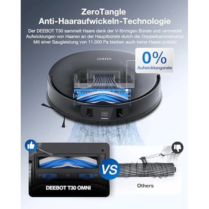 ECOVACS DEEBOT T30 Omni Saugroboter mit Wischfunktion, Mini Station Staubsauger Roboter, 11.000 PA Saugkraft, Adaptive Kantenreinigung mit TruEdge™ Mopping Technolgie, ZeroTangle™ Design – Bild 3