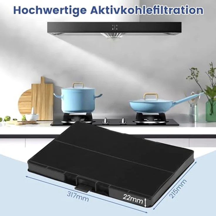 Yelid Aktivkohlefilter für Dunstabzugshauben, kompatibel mit Bosch DHZ5346, Siemens LZ53451 und Neff Z5102X1, geruchsabsorbierend, TÜV Süd geprüft, 317mm x 215mm x 22mm – Bild 5