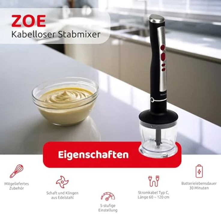 Melchioni 118420039 Mixer Tischmixer 200 W Schwarz, Edelstahl, Transparent, kabellose Freiheit und Vielseitigkeit – Bild 3