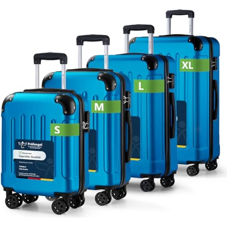 YONSLY Suitcase Set, Hartschalenkoffer mit TSA-Schloss, YKK-Reißverschluss, 4 Rollen, Handgepäck (Blau, S-M-L-XL) – Bild 1