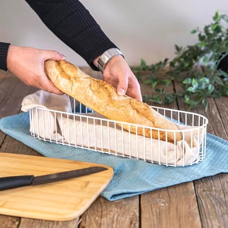 eluno Drahtschale mit Bambusboden, Obst- und Brotkorb, matt (Weiß) – Bild 4