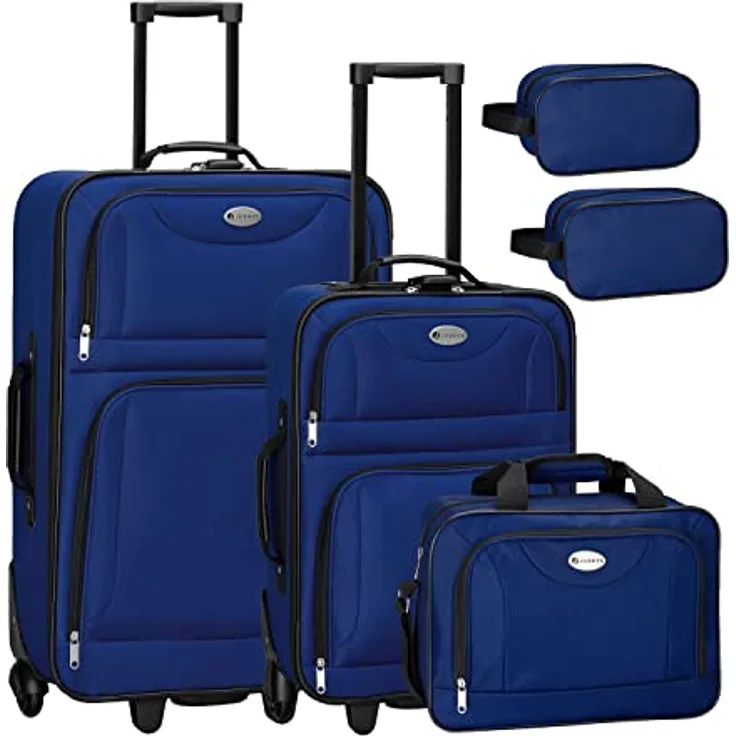 Juskys Trolley Reisekoffer Set 5 teilig - 60 Liter, 2 Rollen, Weichschale, wasserabweisend Stoff, leicht, Handgepäck - Koffer in Blau