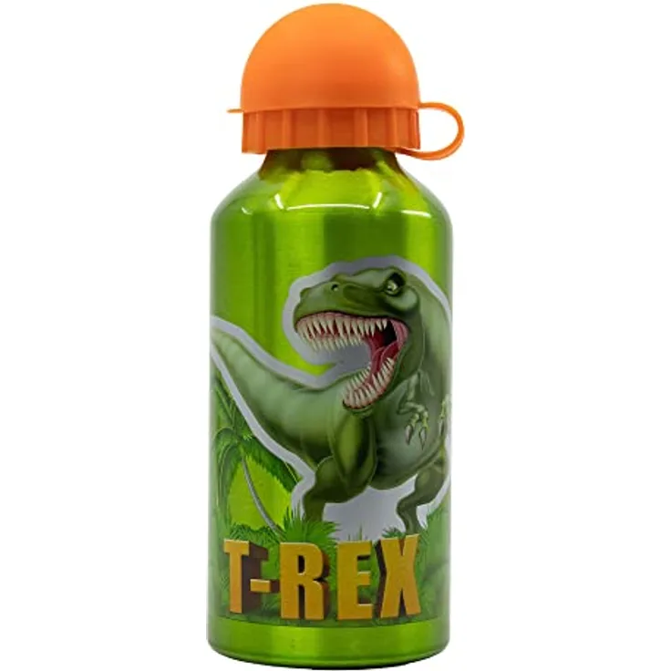 Dino Aluminium Trinkflasche 400 ml, Auslaufsicher im Dino Range Design für Kinder