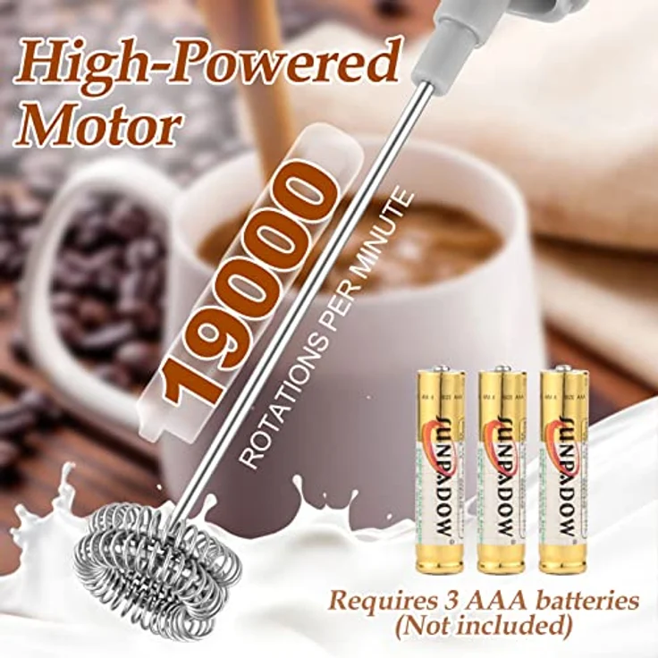 MOSUO Milchaufschäumer Stab, elektrischer Handheld Milchschäumer mit 17000-19000 U/min, für Latte, Matcha-Tee und Cappuccino, batteriebetrieben – Bild 3