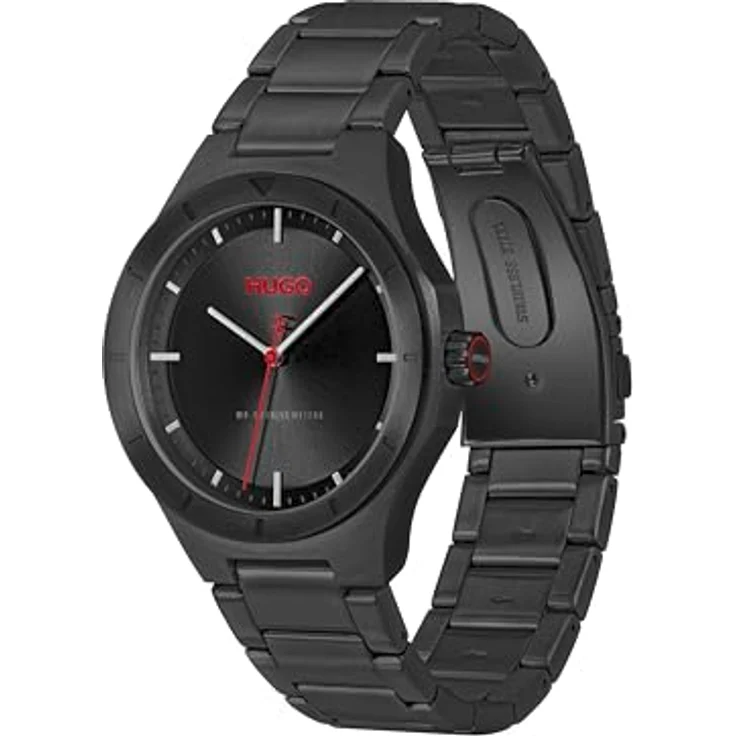 HUGO Armbanduhr #LIT, 3-Zeiger-Quarzwerk, 42 mm Edelstahlgehäuse, schwarzes Zifferblatt, schwarzes Edelstahlarmband mit PVD-Beschichtung, 5 ATM wasserdicht – Bild 2