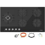 Phönix Germany Gas-Kochfeld PG-905SWL, 5 flammig mit Zündsicherung, Propan- / Erdgas, H-Gas, Glas / Stahl, Schwarz