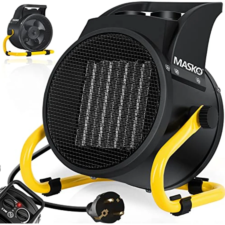 Masko® Elektroheizer Heizlüfter Bauheizer 2KW Keramik Heizstrahler 2000 Watt Elektroheizgebläse elektrisch Heizgerät mit Thermostat mit 3 Heizstufen Elektroheizung Heizgebläse für Innen- Außeneinsatz – Bild 1