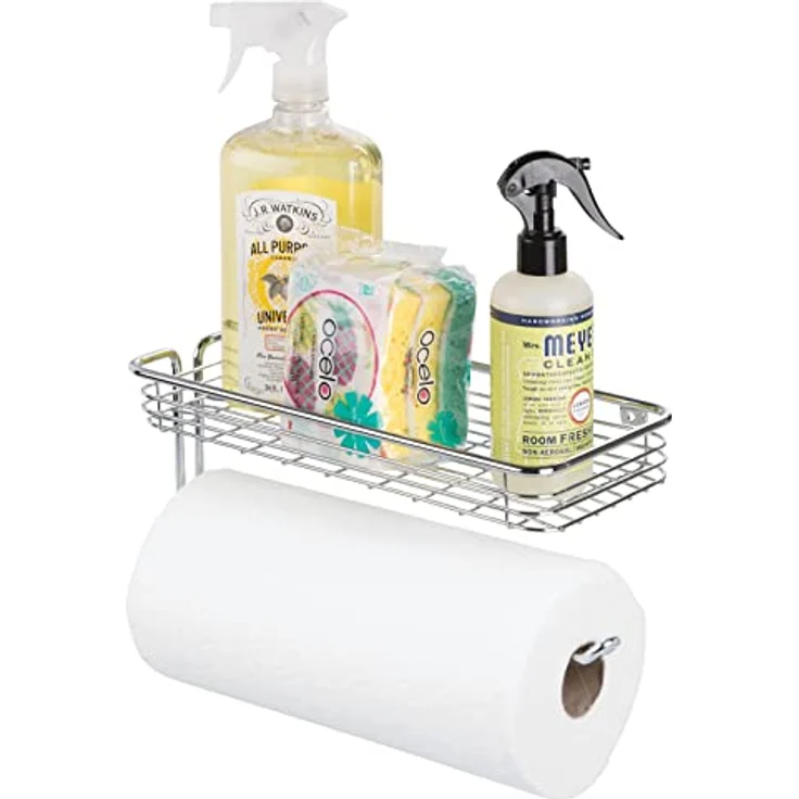 mDesign Küchenrollenhalter Wand - Halter für Papierrollen in Küche oder Bad - an der Wand zu befestigender, moderner Papierrollenhalter - Farbe: Chrom – Bild 2