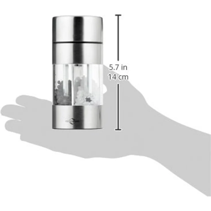 Küchenprofi Kombimühle TRATTORIA, rostfreier Edelstahl, befüllt mit Salz und Pfeffer, 14cm, Keramikmahlwerk, manuelle Salz und Pfeffermühle, Gewürzstreuer – Bild 3