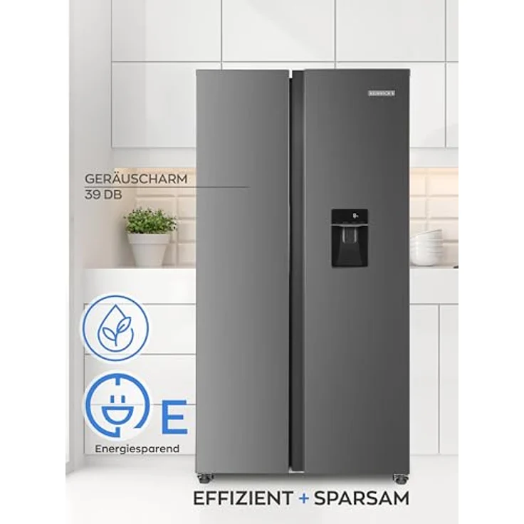 Heinrich's Side-by-Side Kühlschrank, Kühlgefrierkombination mit 439L Mega Gesamtvolumen, NO-FROST, 151L Gefriervolumen, inkl. Wasserspender, LED Beleuchtung, Touch-Bedienung, Multi-Airflow-System, Inox – Bild 2