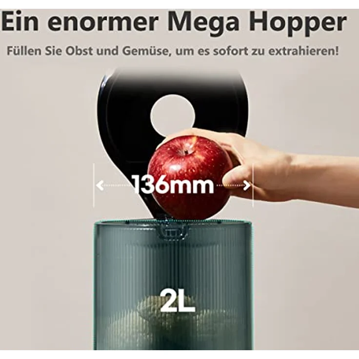 HUROM | Slow Juicer | Entsafter Gemüse und Obst | H320N | Elektrische Kaltpresse | Ruhiger Motor | Leicht zu Reinigen | mit Großem Behälter und Siebfilter | 2l | 200 Watt | BPA Frei | Titangrau – Bild 3