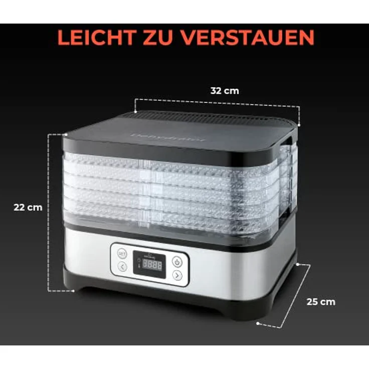 KitchenQuality Dörrautomat | Elektrischer Obst-, Fleisch- & Kräutertrockner | 5 Einlegeböden | Timer & Überhitzungsschutz | Gesunde Snacks ohne Zusatzstoffe | 260 Watt Leistung – Bild 3