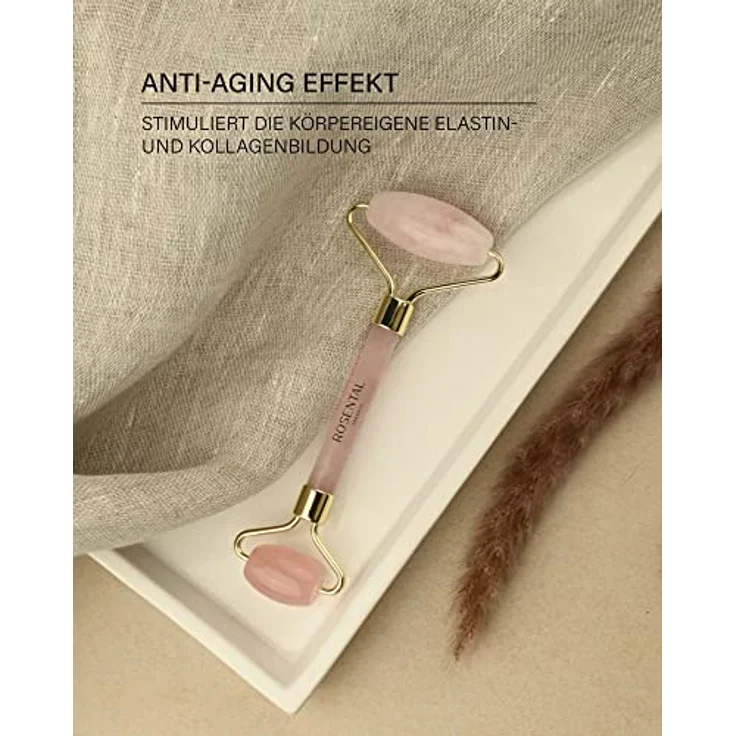 Rosental Organics Rose Quartz Roller, Gesichtsmassagegerät aus 100% natürlichen Rosenquarz – Bild 3