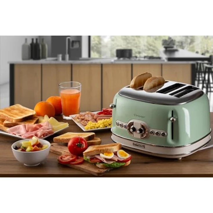 Ariete 156 Vintage, Toaster für 4 Scheiben, 1600 W, 6 Toaststufen, aus Pastellgrün lackiertem Edelstahl, ohne Zangen – Bild 5