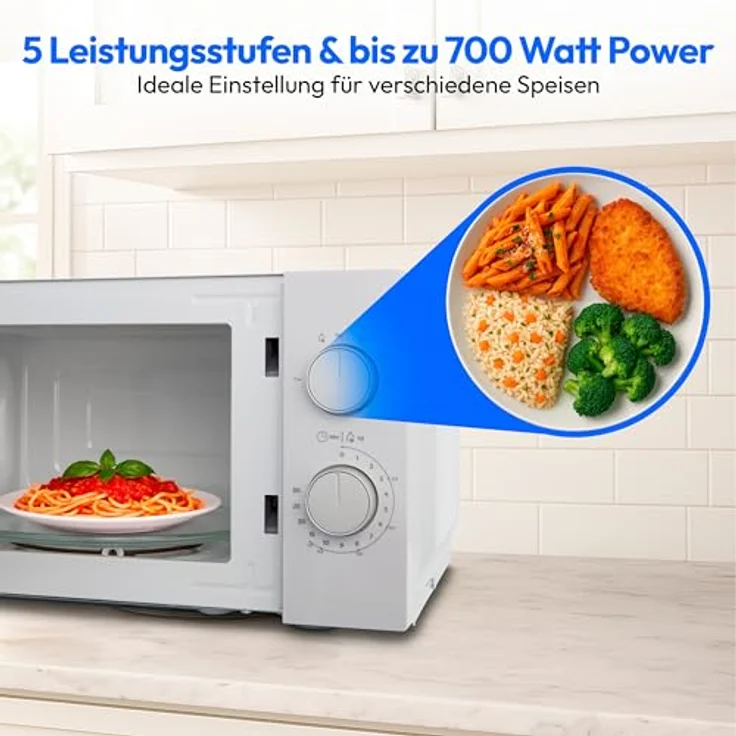 MEDION MD12211 Mikrowelle klein, 20 Liter, 700 Watt, 5 Mikrowellenstufen, Auftaufunktion, Timerfunktion, light grau [MODELL 2025] – Bild 3