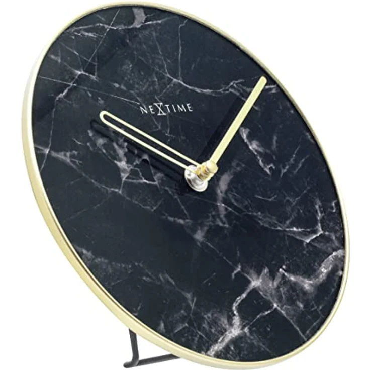 Nextime Wanduhr, Tischuhr Marble Ø 20 cm Schwarz (20 cm) - Batteriebetrieben, aus Marmor, Schwarz, 20 cm Durchmesser – Bild 3