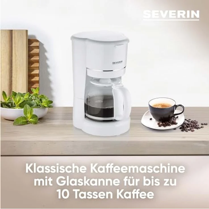 SEVERIN Filterkaffeemaschine mit Glaskanne, Kaffeemaschine mit Permanentfilter, für bis zu 10 Tassen (1,25L), mit Warmhalteplatte und Auto-Abschaltung, 900 W, weiß, KA 4323 – Bild 3