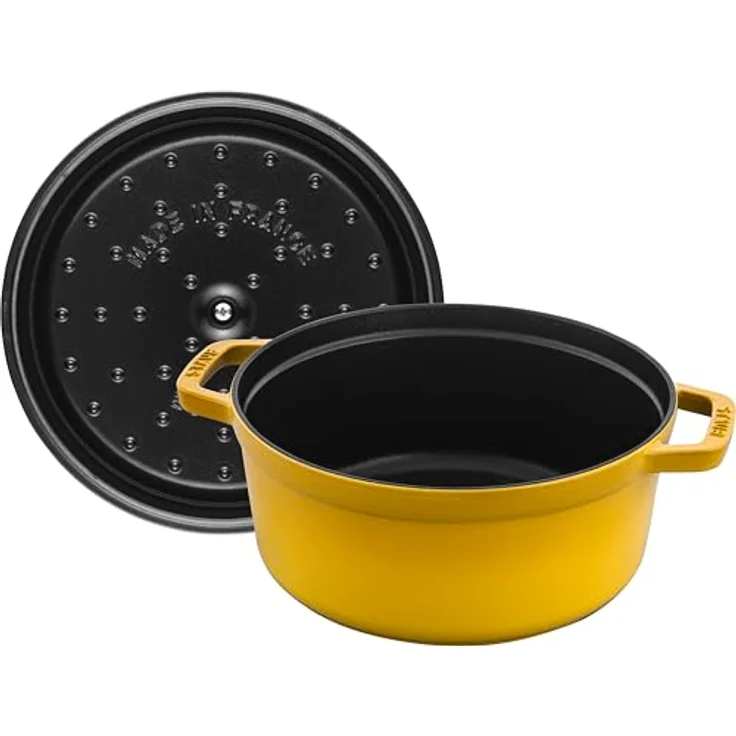 STAUB Gusseisen Bräter/Cocotte, Rund 24 cm, 3,7 L, Aromaregen Funktion, für alle Herdarten inkl. Induktion und Backofen, Citron – Bild 4