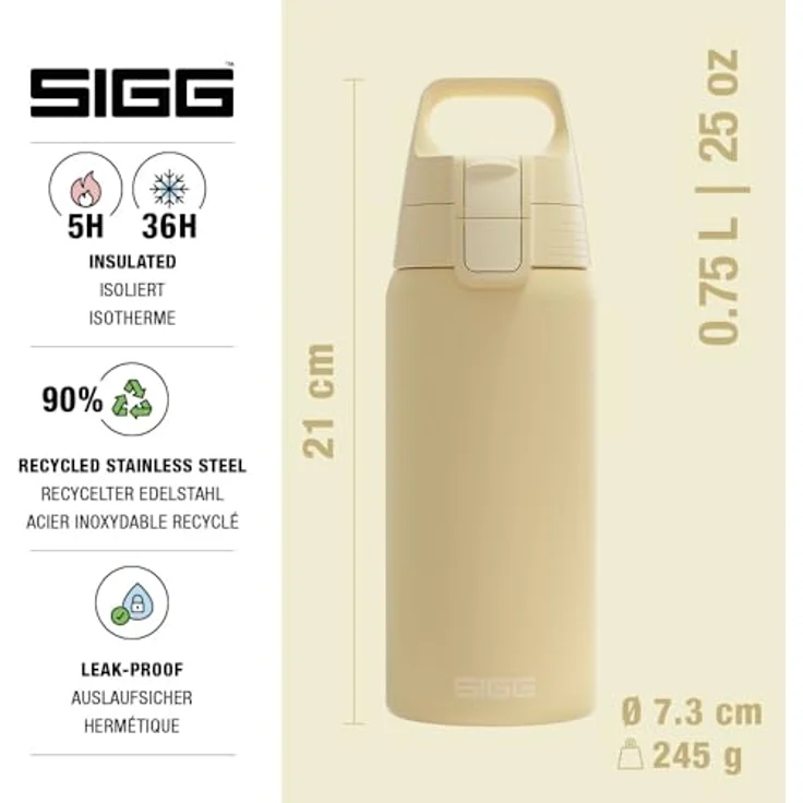 SIGG Isolierte Trinkflasche Shield Therm One Opti Yellow, 0,5L, auslaufsicher, spülmaschinenfest, BPA-frei, 90% recycelter Edelstahl, kohlensäurehaltige Getränke – Bild 2