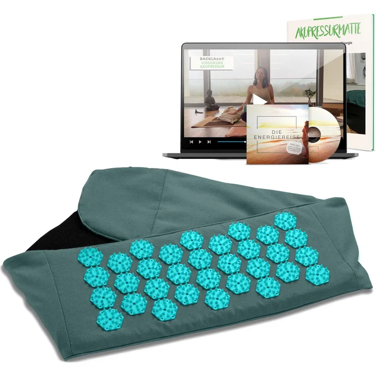 BACKLAxx® Massagegerät Akupressur Lendengürtel, Umweltfreundliches Halbleinen & reine Kokosfasern, Intensitätsregulierung - Blau