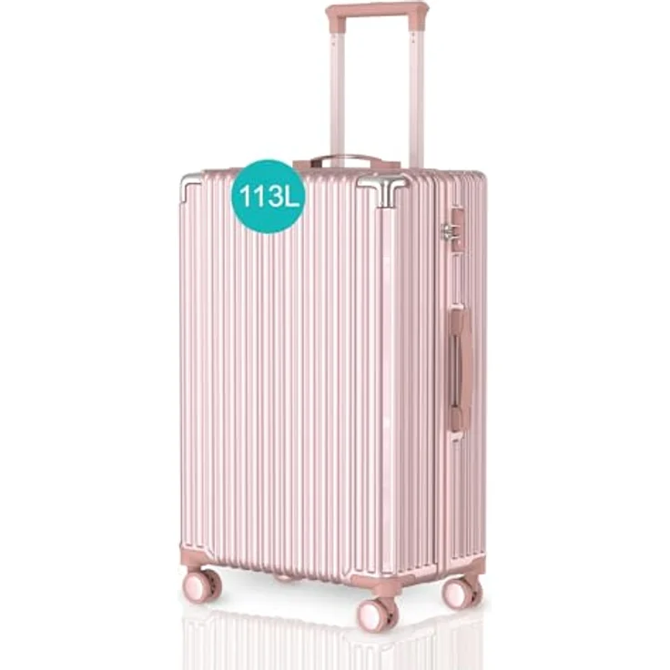 Voyagoux Hartschalenkoffer 113L, groß mit TSA-Schloss, 4x 360° Rollen, ABS, robust und leicht, 75x47x29cm, Roségold – Bild 1