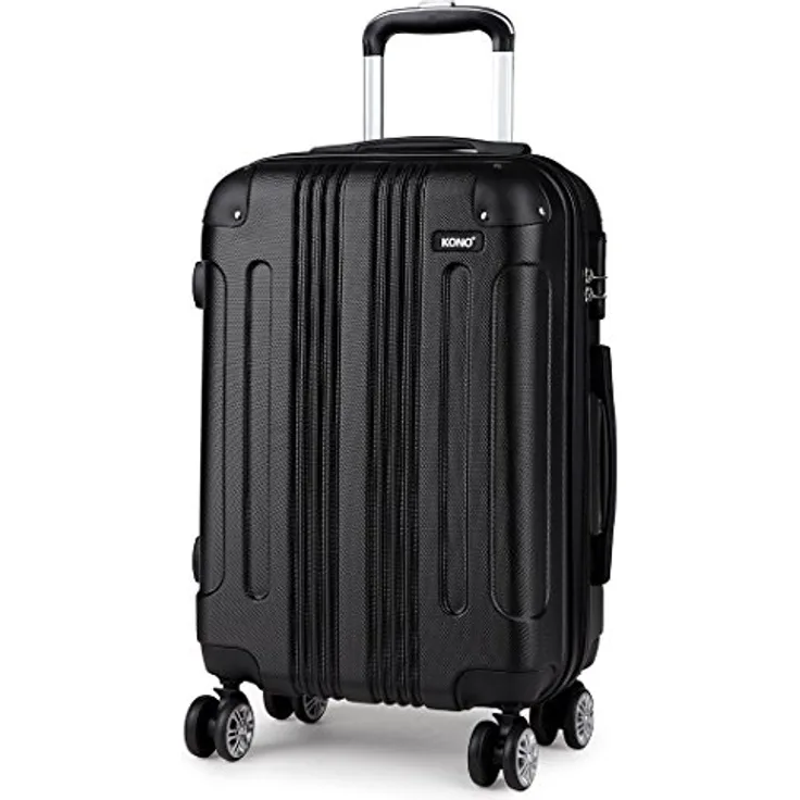 Kono Leichtes ABS Hartschalen-Koffer Trolley Rollkoffer Reisekoffer Handgepäck 4 Rollen, Zahlenschloss L-65 cm (schwarz)