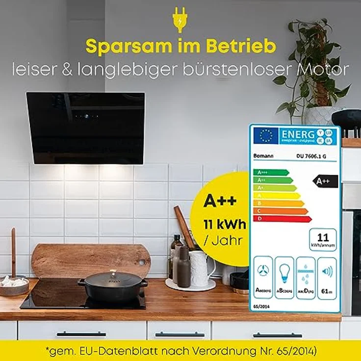 Bomann DU7606.1 G Kopffreihaube, Wandmontage, Anzahl Gebläsestufen 3, Breite 60 cm, edelstahl, schwarz – Bild 7