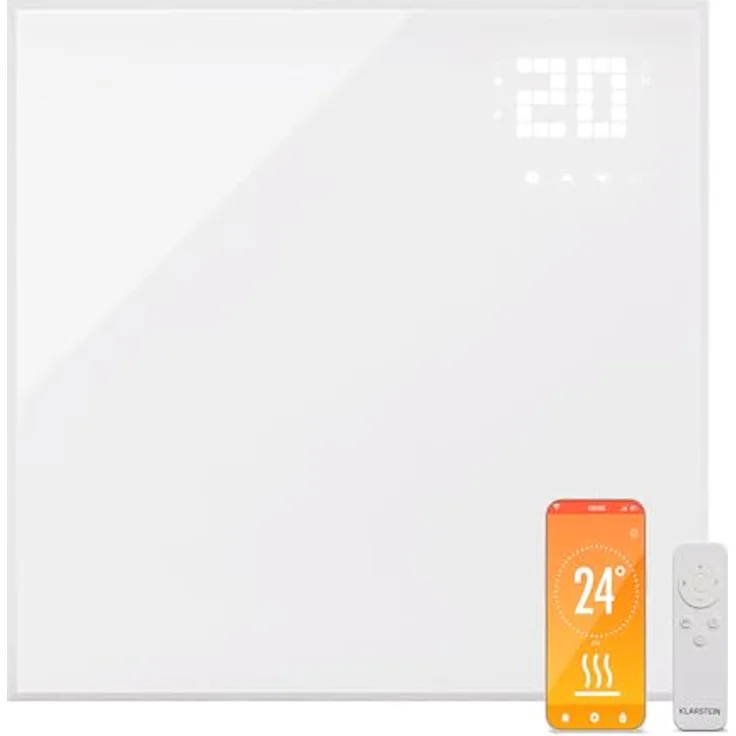 Klarstein Infrarotheizung mit Thermostat, 360W Elektroheizung, Smart Home Bild-Infrarotheizung zur Wandmontage, IR mit App-Steuerung & Erkennung offener Fenster, Feuchtraum Heizkörper CO2-Frei, in attraktivem Design, weiß