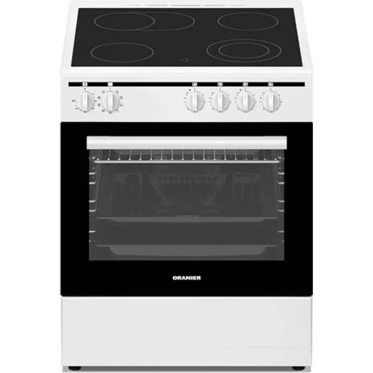 Oranier Elektro-Herd 60 cm freistehend - Elektro-Standherd weiß 60 Liter Backofen - 9 Funktionen - 4 Zonen Glaskeramik-Kochfeld & Bräterzone - STE638