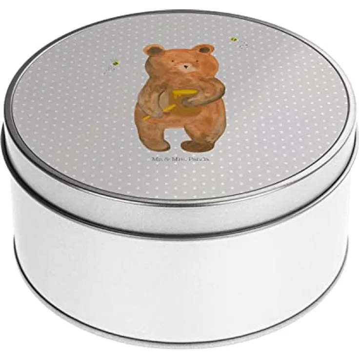 Mr. & Mrs. Panda Blechdose rund Bär Honig Grau Pastell mit Lasergravur - Geschenk, Lunchbox, Verliebte, Teddy, Freund