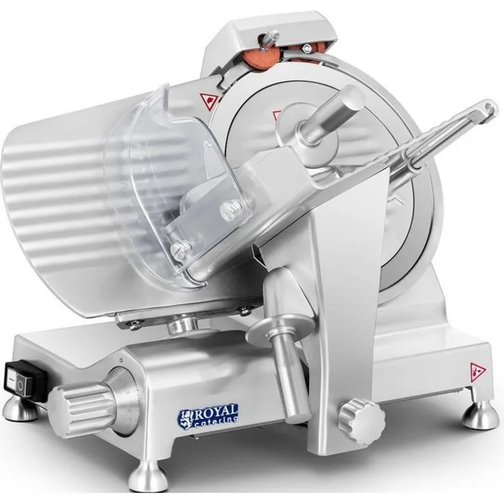 Royal Catering Allesschneider Aufschnittmaschine 25 cm 0 12mm Allesschneider Schneidemaschine, 180 W, mit integriertem Messerschärfer und Aluminiumgehäuse, silber
