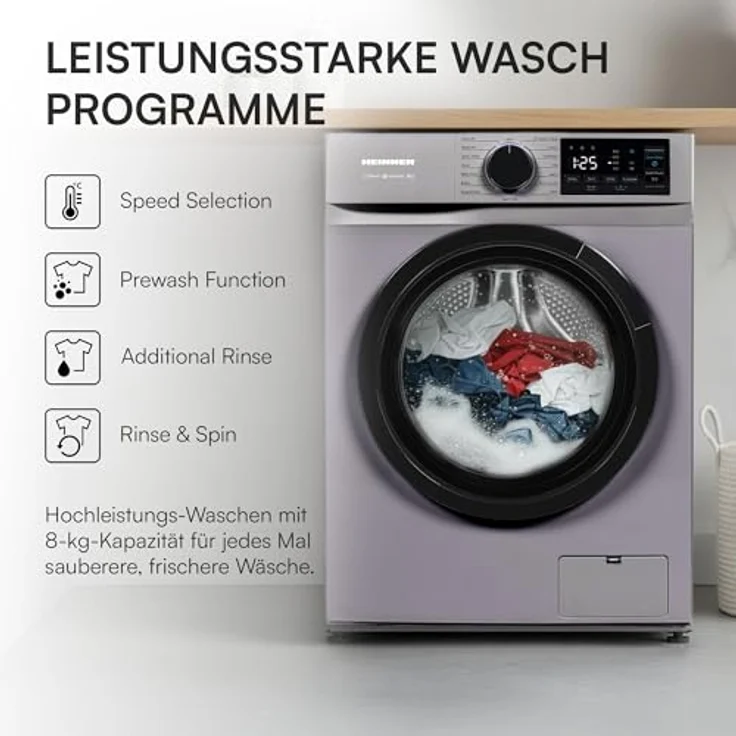 Heinner HWM-M814IVNS, Frontlader Waschmaschine, 8 kg, Energieeffizienzklasse A, 1400 U/min, 72 dB – Bild 6