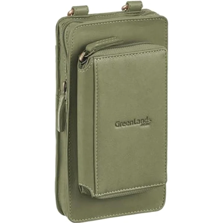Greenland Nature Handytasche mit Geldbörse, Leder, 11 cm, grün, abnehmbarer Umhängeriemen – Bild 2