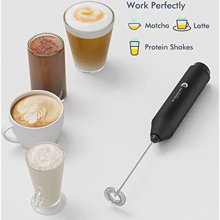 New England Stories Handheld Foam Maker, leistungsstarker Milchaufschäumer für Kaffee, Cappuccino, Latte, mit ergonomischem Design, Schwarz – Bild 4