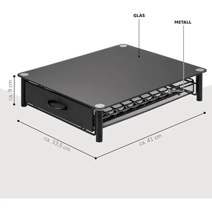 eluno Kapselhalter für 40x Nespresso Vertuo, Schubladenbox mit Glasplatte und Metallstandfuß, praktische Kaffeekapselbox in schwarz, ca. 33,5 x 9 x 41 cm (B/H/T) – Bild 3