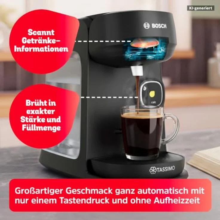 Bosch TAS172B Kaffeepadmaschine, 0.85 l Wassertank, 1400 W, INTELLIBREW Barcode-Technologie, IntensityBoost, One-Touch-Bedienung – Bild 5