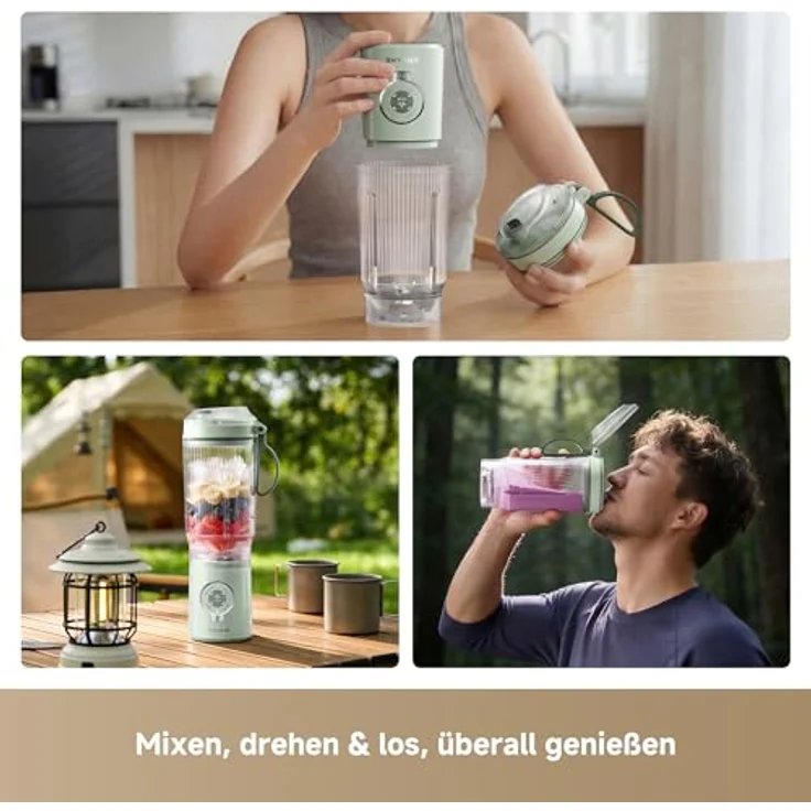 DREAME PortFresh Tragbarer Mixer, Abnehmbares Motorgehäuse, 880 ml BPA-freier Mixbecher, 5 voreingestellte Funktionen, Selbstreinigungsmodus, Spülmaschinenfest, Grün – Bild 2
